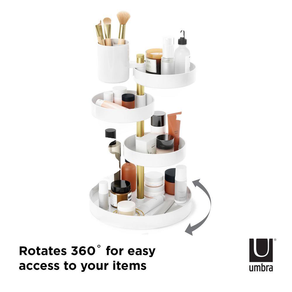 White and Brass 3-Tier Rotating Vanity Tray