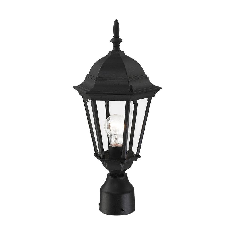 Hamilton Textured Black Outdoor Post Light with Clear Beveled Glass
