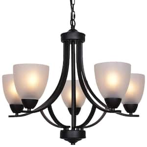 5-Light Shaded Contemporary Chandeliers with Alabaster Glass
