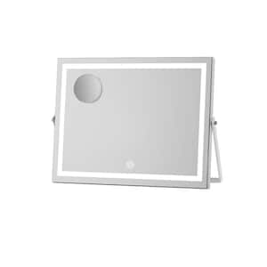 Square White Frame 13.8 in. W x 17.7 in. H LED Makeup Mirror, 3 Modes Light, Smart Touch Control Dimmable, 360° Rotation