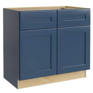 Newport Blue Painted Plywood Shaker Assembled Base Kitchen Cabinet 2 ROT Soft Close 33 in W x 24 in D x 34.5 in H