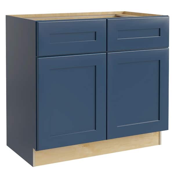 Home Decorators Collection Newport Blue Painted Plywood Shaker Assembled Sink Base Kitchen Cabinet Soft Close 36 in W x 24 in D x 34.5 in H