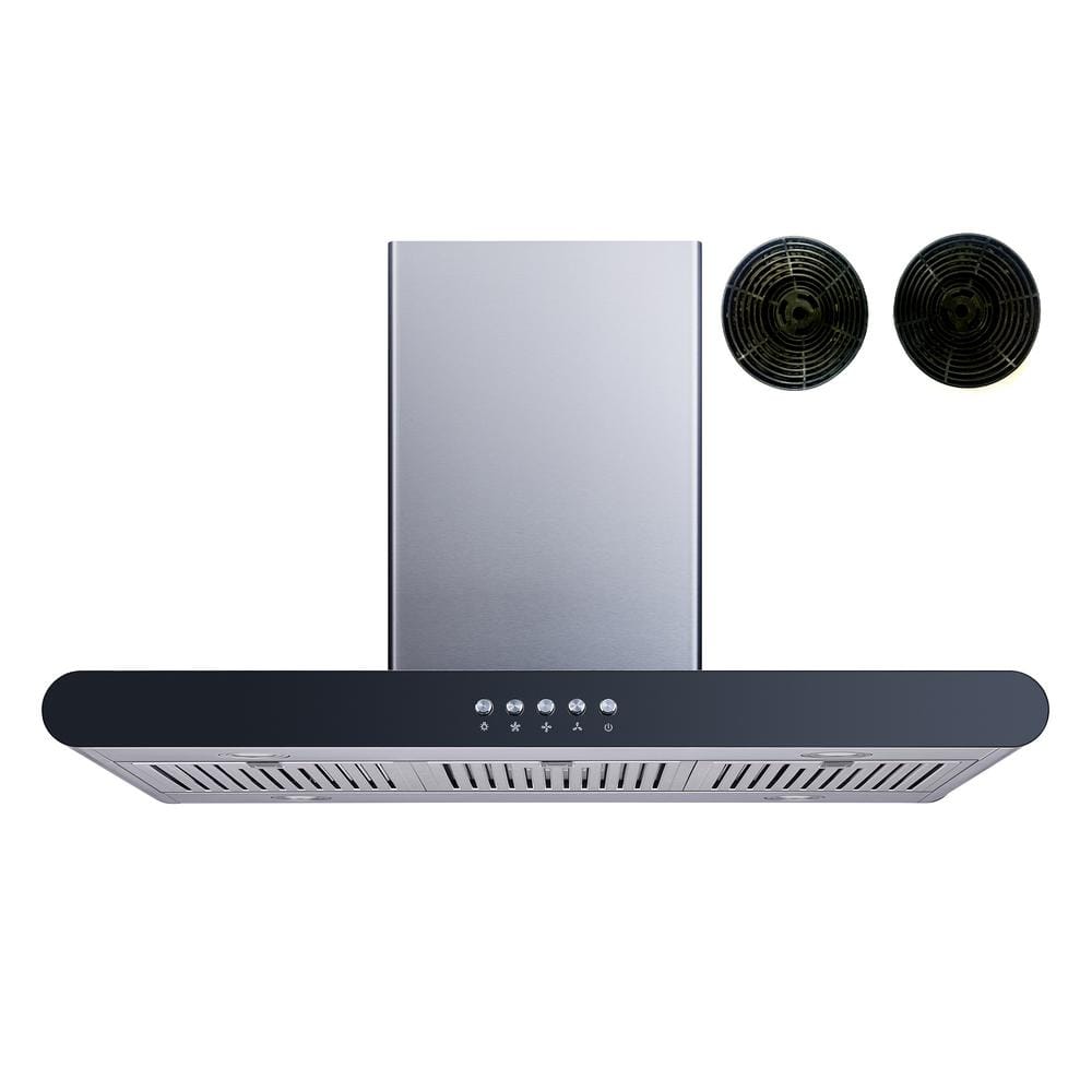 36 in. Convertible Island Mount Range Hood in Stainless Steel with Stainless Steel Baffle Filters and Carbon Filters