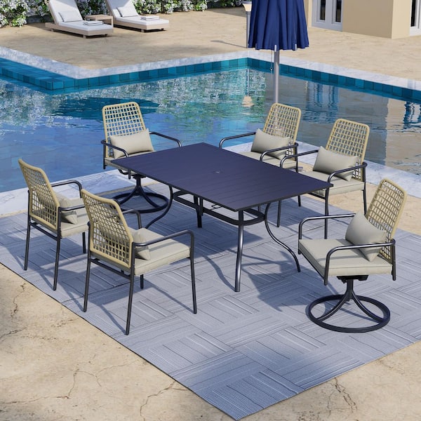Anmutig 7-Piece Metal Outdoor Dining Set with Gray Cushion