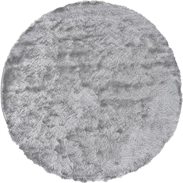 HomeRoots 8 ft. Round Gray Solid Color Area Rug