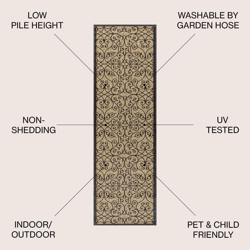Madrid Black and Khaki Synthetic Flat Woven Runner Rug 2 x 8