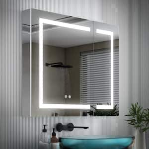 36 in. W x 30 in. H Rectangular Recessed/Surface LED Mirror Cabinet with Mirror Light Defogger,Dimmer,Outlets,USB Ports