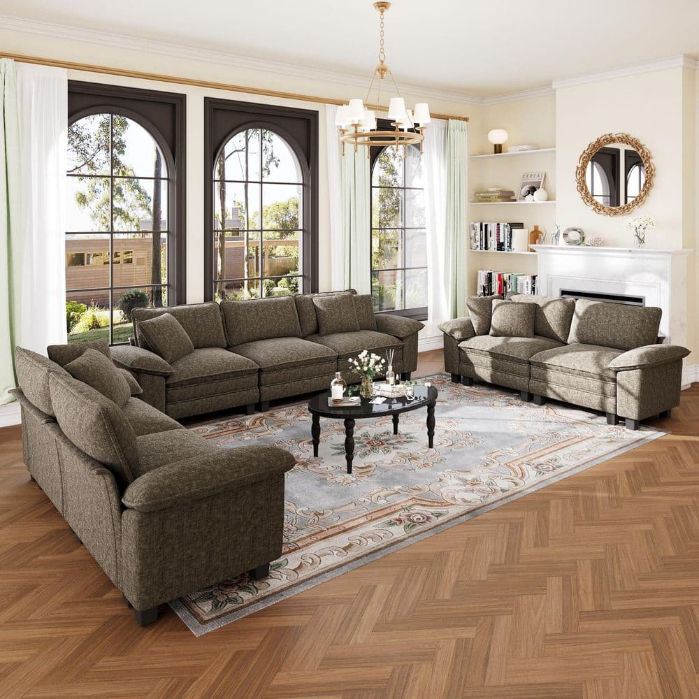 123.6 in. Flared Arm 7-Seat Chenille Modular Sectional Sofa in. Mottled Gray with Throw Pillows for Living Room price history on PriceWatchPro