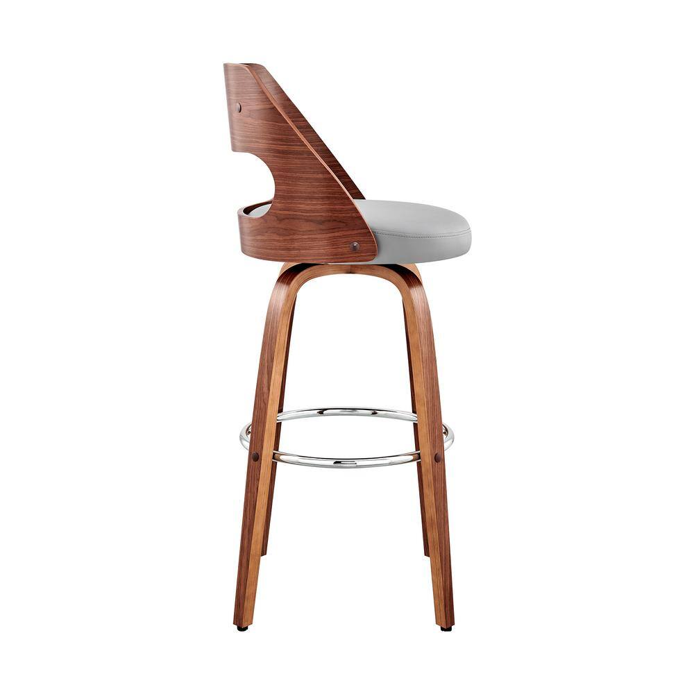 Julius 30" Gray Faux Leather & Walnut Swivel Bar Stool
