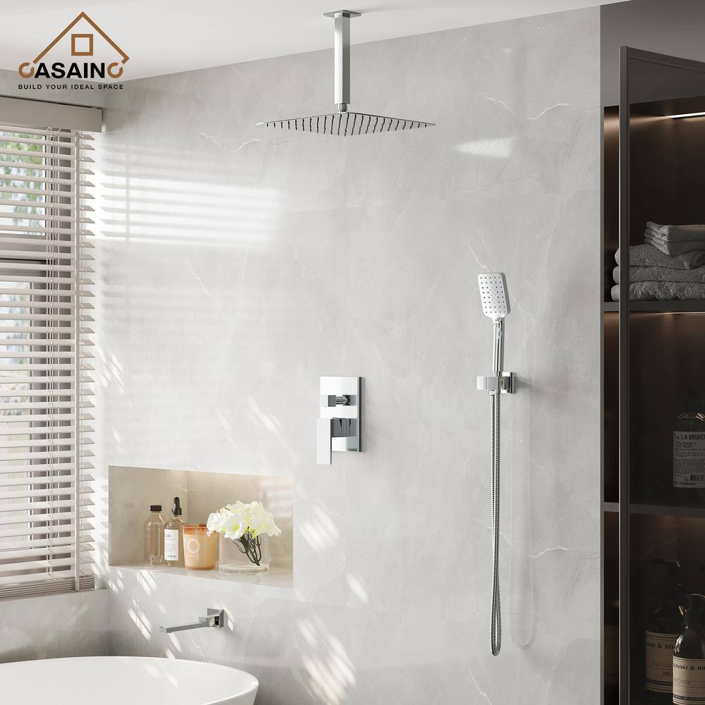 Chrome Dual Square Rainfall Shower Head with Handheld