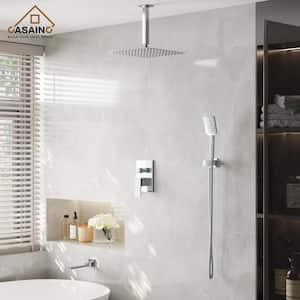3-Spray Patterns 12 in. Ceiling Mount Dual Shower Heads with Hand Shower & Tub Spout in Chrome (Valve Included)