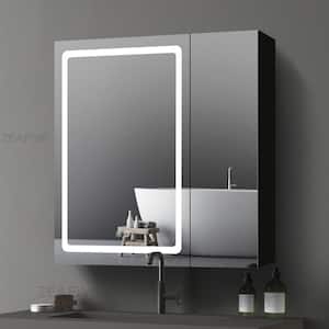 30 in. W x 30 in. H Surface Mount Rectangular Black Aluminum Defogging Lighted Bathroom Medicine Cabinet with Mirror