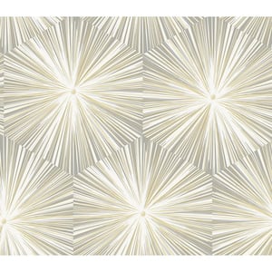 Grey and Metallic Gold Hex Starburst Vinyl Peel and Stick Wallpaper Roll (Covers 30.75 sq. ft.)