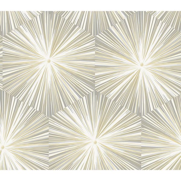 NextWall Grey and Metallic Gold Hex Starburst Vinyl Peel and Stick Wallpaper Roll (Covers 30.75 sq. ft.)
