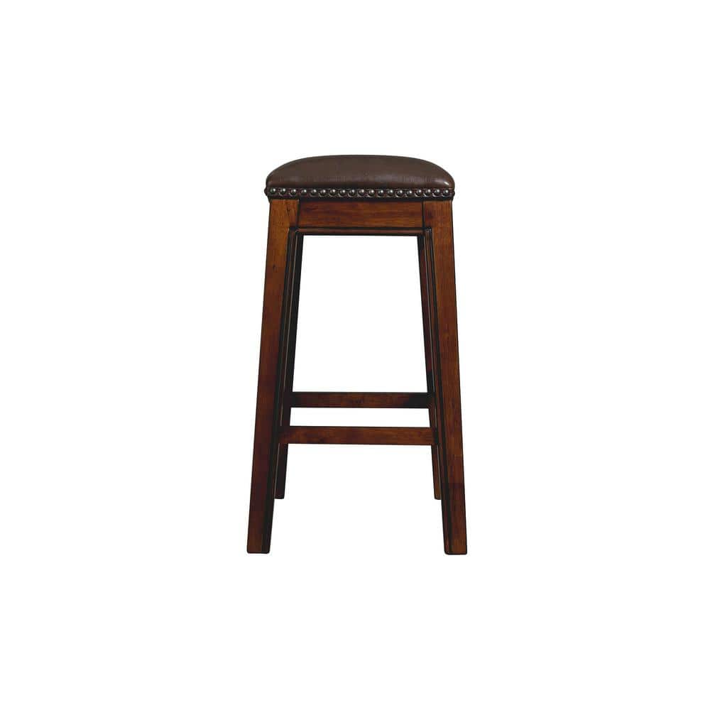 Bowen 24" Brown Wood and Faux Leather Backless Stool