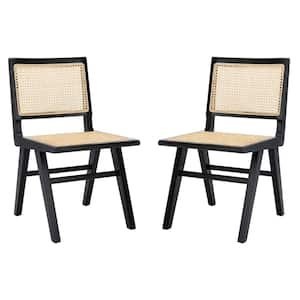 Hattie Black/Natural 19 in. Rattan Dining Chair Set of 2