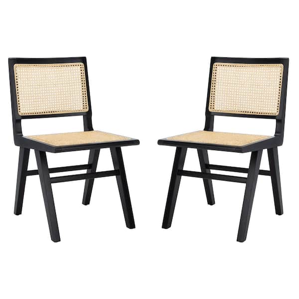 SAFAVIEH Hattie Black/Natural 19 in. Rattan Dining Chair Set of 2