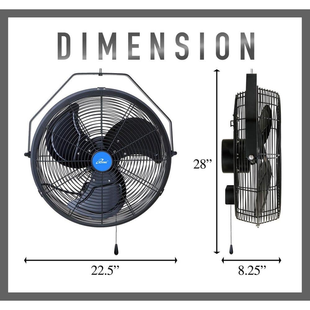 18" Black Industrial Wall Mounted Fan with Aluminum Blades