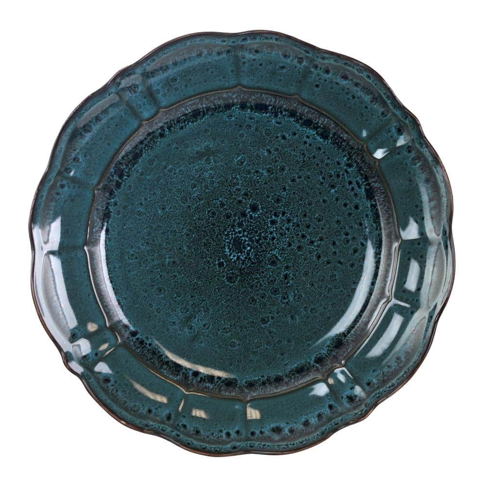 Lavish Blue Ceramic Round Dinnerware Set, Service for 4