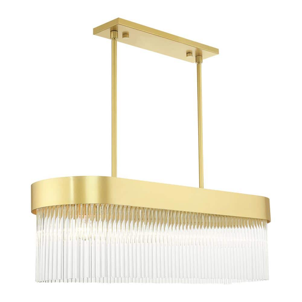 Soft Gold Crystal Rods 4-Light Linear Chandelier
