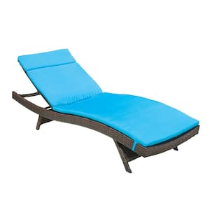 Miller Multi-Brown Armless Faux Rattan Outdoor Chaise Lounge with Blue Cushion
