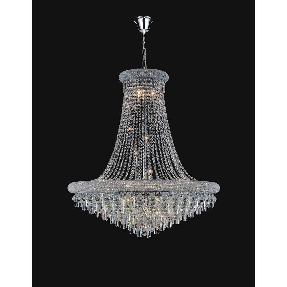 Kingdom 36'' Chrome and Crystal Candle Chandelier