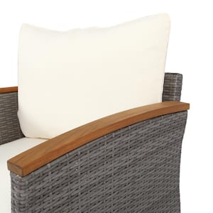 9-Piece Outdoor Patio Gray PE Wicker Sofa Set with Wood Legs and Beige Cushions