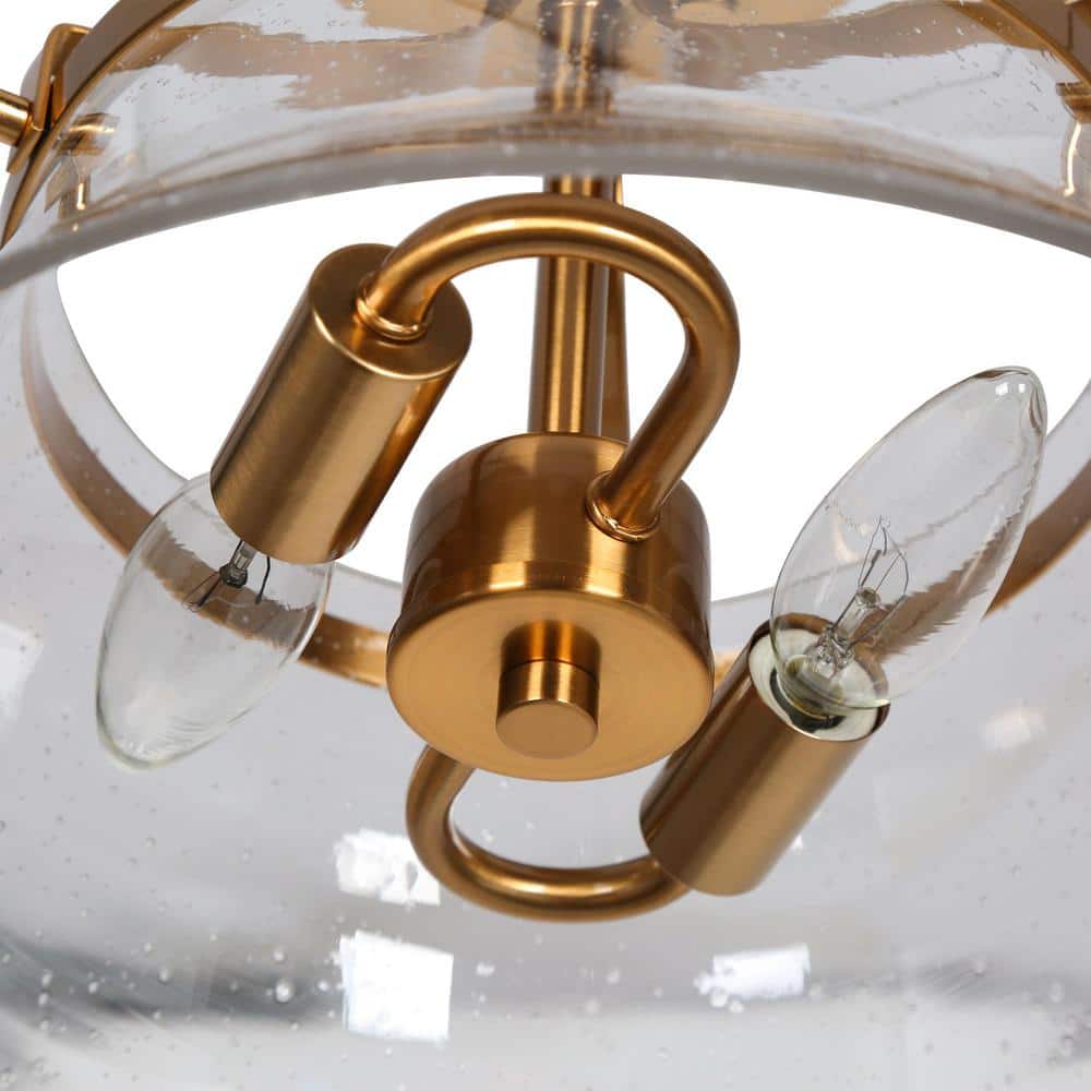 Auisre 2-Light Polished Gold Drum LED Semi-Flush Mount with Seeded Glass
