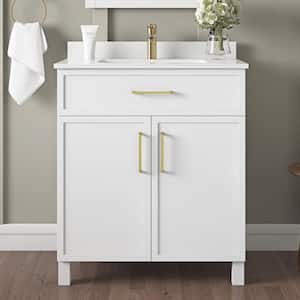 Bilston 30 in. W x 19 in. D x 34 in. H Single Sink Bath Vanity in White with White Engineered Stone Top