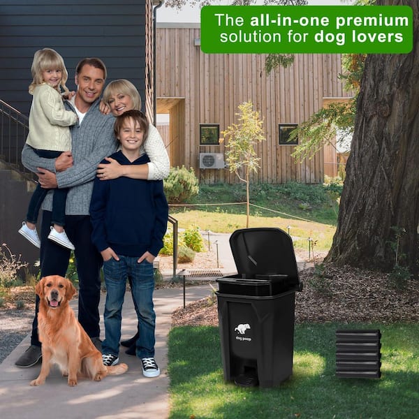 Augbeer 5 Gal. Black Outdoor Trash Can, Dog Poop Trash Can with