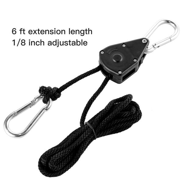 2Pcs 150LB 1/8’’ Adjustable Heavy Duty Rope Clip Hanger Practical Ratchet Hangers Holder for Grow Light Tent Lamp 