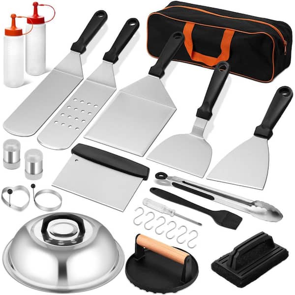25-Piece Stainless Steel Griddle Accessories Kit with Heat-Resistant Handles for Flat Top Grill Outdoor BBQ