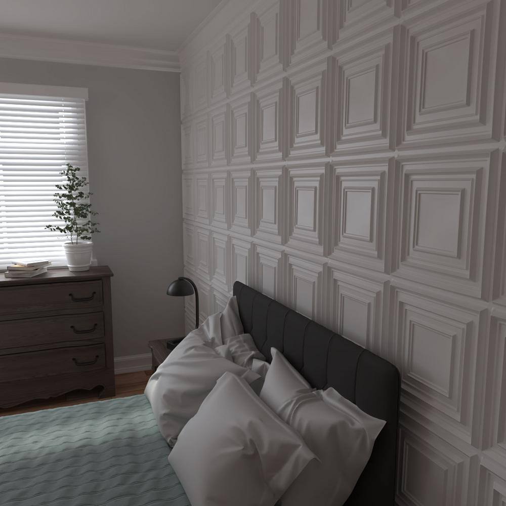 White 3D Textured PVC Wall Panels, 19.63" x 19.63", 10-Pack