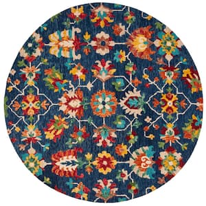 Aspen Navy/Red 3 ft. x 3 ft. Floral Round Area Rug
