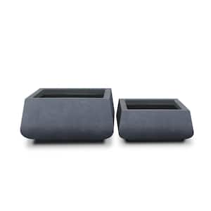 Kante 21.2 in. and 16.1 in.W Square Charcoal Finish Lightweight Concrete/Fiberglass Planters (Set of 2)
