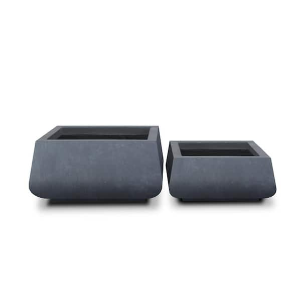 KANTE Kante 21.2 in. and 16.1 in.W Square Charcoal Finish Lightweight Concrete/Fiberglass Planters (Set of 2)