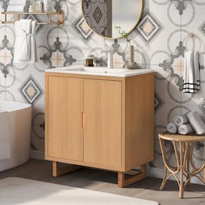 29.50 in. W x 18.10 in. D x 35.10 in. H Bathroom Vanity in Natural Wood with Cultured Marble Top and Cabinet