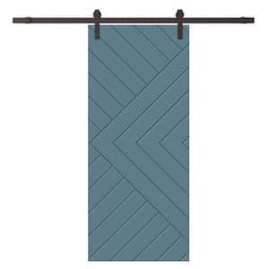 Chevron Arrow 32 in. x 80 in. Fully Assembled Dignity Blue Stained MDF Modern Sliding Barn Door with Hardware Kit