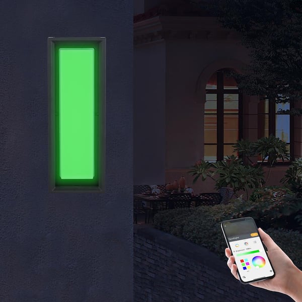 Home Decorators Collection - Rockwood 14.93 in. Black Modern Integrated LED Color Changing Outdoor Wall Light Sconce (1-Pack) Powered by Hubspace