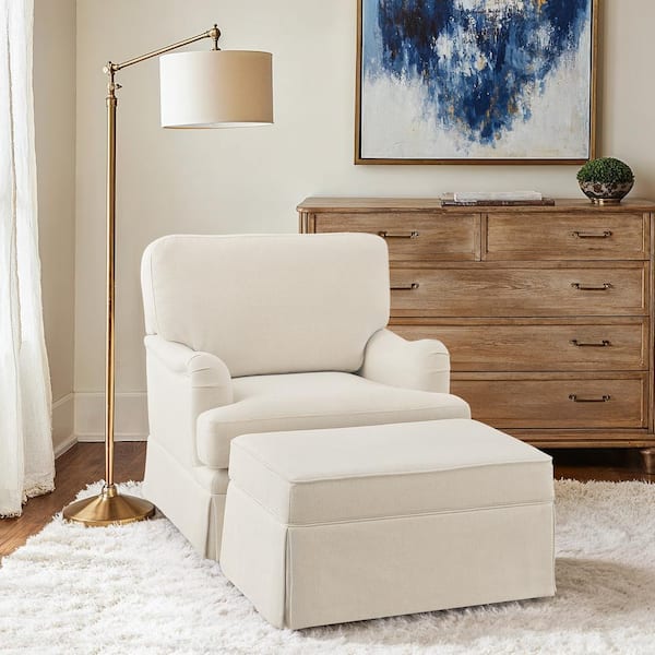 32 in. W Beige Fabric Swivel Accent Chair Modern Upholstered Arm Chair Metal Base Barrel Sofa Chair with Storage Ottoman