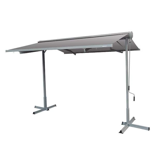 14 ft. FS Series Free Standing Semi-Cassette Manual Retractable Patio Awning in Canvas Gray (10 ft. Projection)