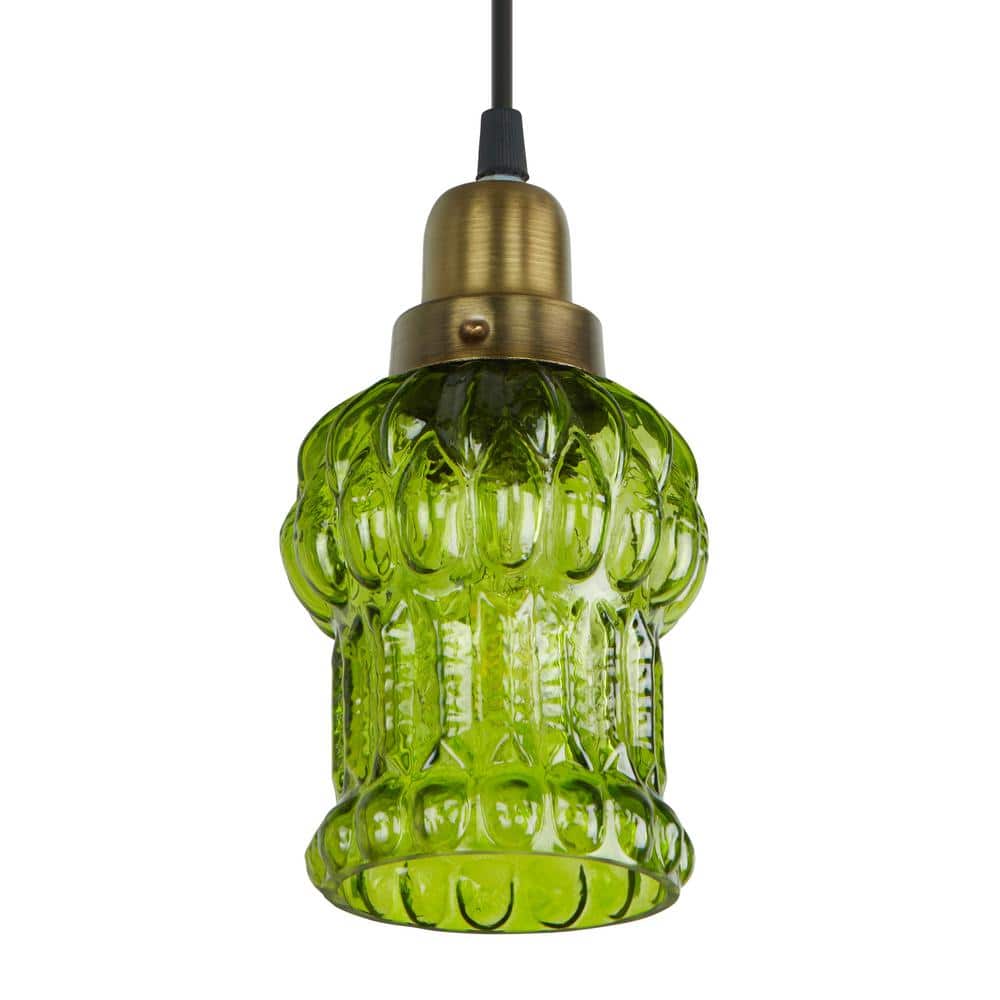 Green and Gold Glass Pendant Light with Adjustable Cord