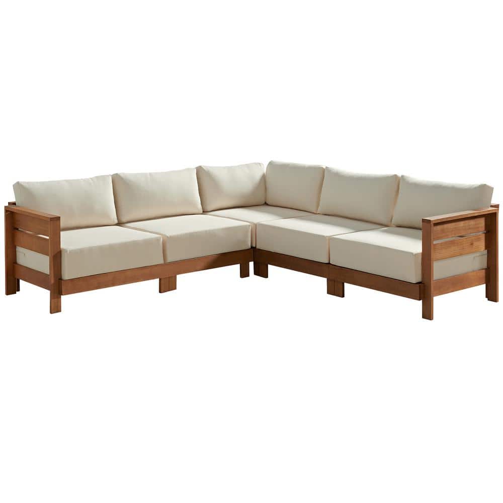 Barton Wood Weather-Resistant Outdoor Sectional with Stain-Resistant White 