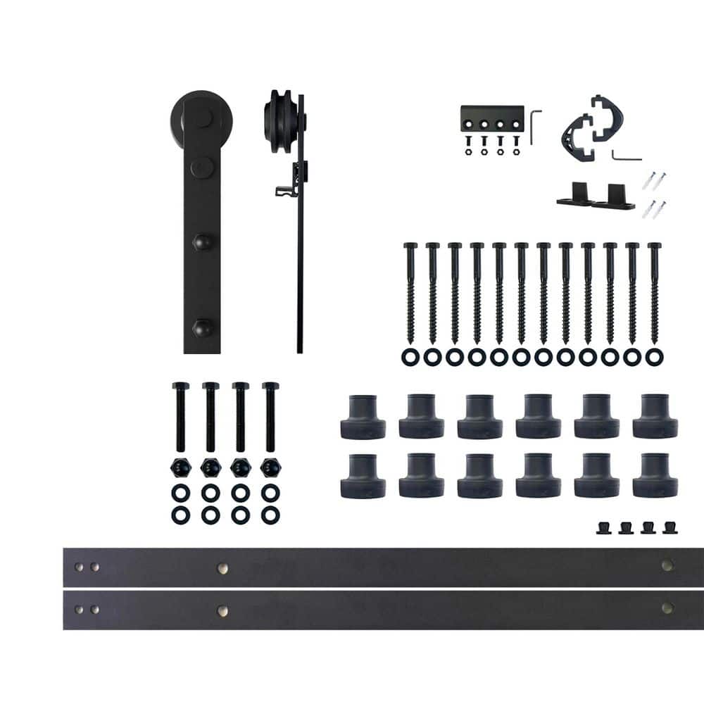 15 ft./180 in. Black Rustic Non-Bypass Sliding Barn Door Hardware Kit Straight Design Roller for Single Door price history on PriceWatchPro
