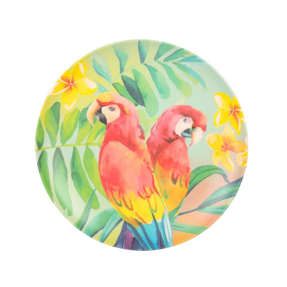 Laurie Gates Tropical Parrots 12 Piece Colorful Melamine Dinnerware Set