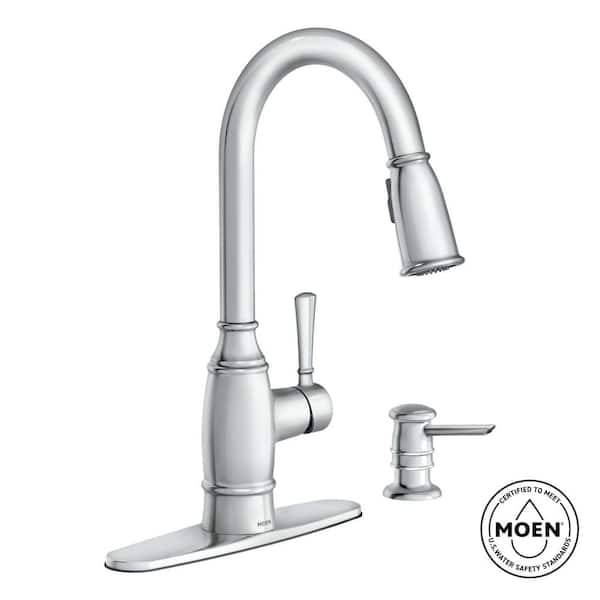 MOEN Noell Single-Handle Pull-Down Sprayer Kitchen Faucet with Reflex, Soap Dispenser and Power Clean in Chrome