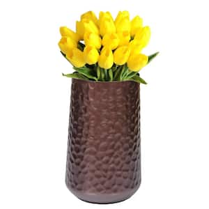 10.75 in. Brown Rustic Iron Flower Plant Centerpiece Hammered Vase