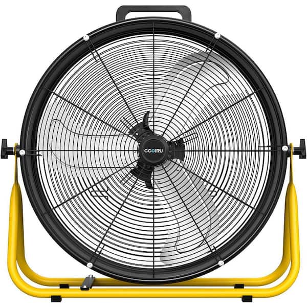 24 in. 3 Fan Speeds Drum Fan in Black with Adjustable Head, for Workshops, Garage, Factory and Basement-UL Listed.