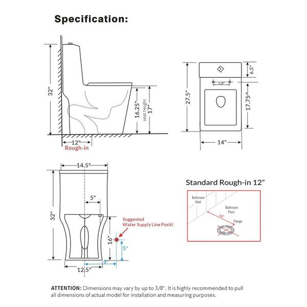 Yingze 12 inch 1-piece 1.1/1.6 GPF Dual Flush Rectangular Shaped