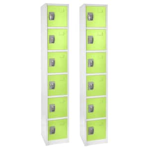 629-Series 72 in. H 6-Tier Steel Key Lock Storage Locker Free Standing Cabinets for Home, School, Gym in Green (2-Pack)